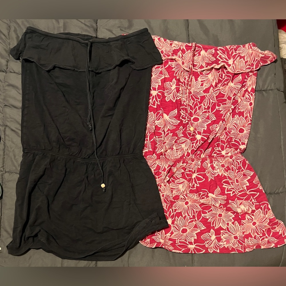 2 AERIE swimsuit coverups, black and burgundy/white, side Medium